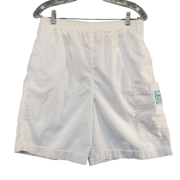 Blue Cabana Men's Shorts White Size M Poly Cotton Blend Pocket Vintage - Picture 1 of 13